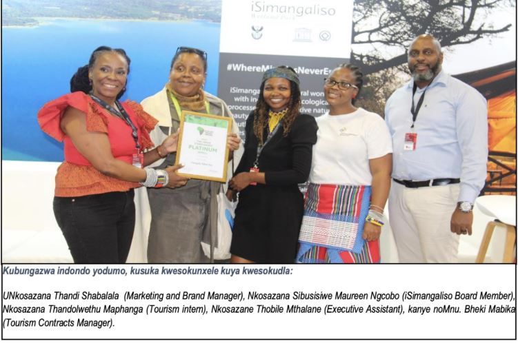 Isimangaliso wins the platinum award on the africa travel indaba 2023 exhibition.